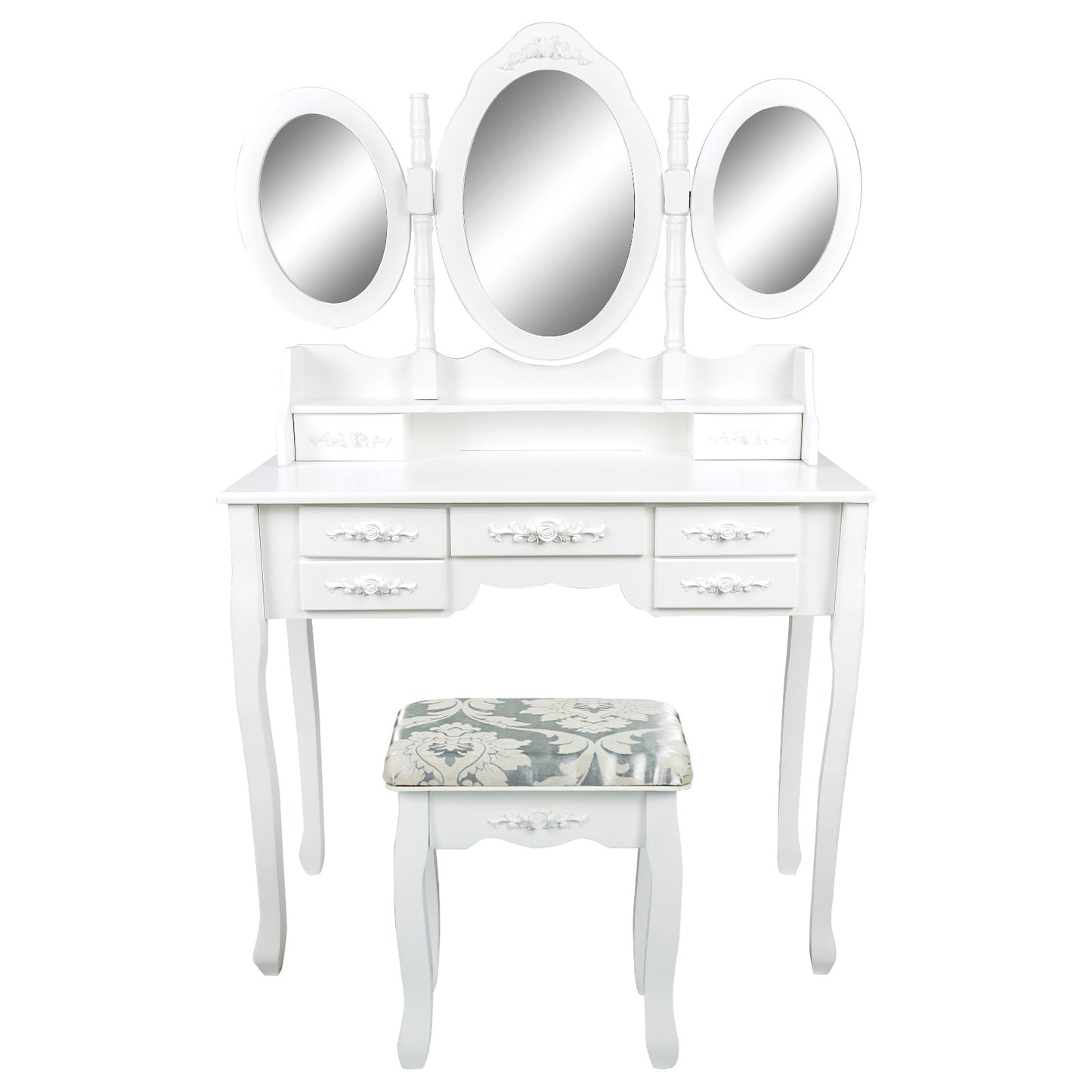 La Bella Stool Makeup Jewellery Cabinet JULIA 3 Mirror 7 Drawers Dressing Table - White