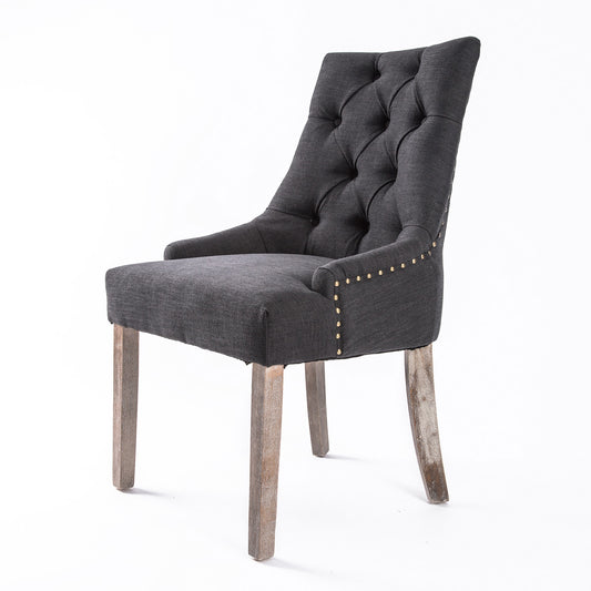 La Bella French Provincial Dining Chair Amour Oak Fabric Studs Retro - Black