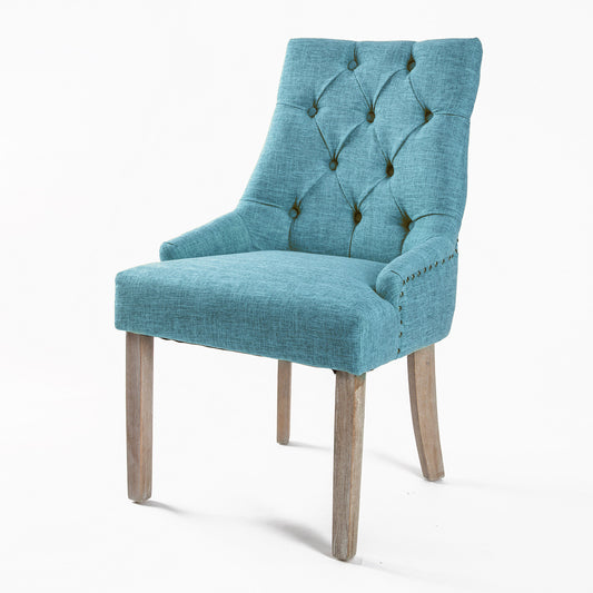 La Bella French Provincial Dining Chair Amour Oak Fabric Studs Retro - Blue