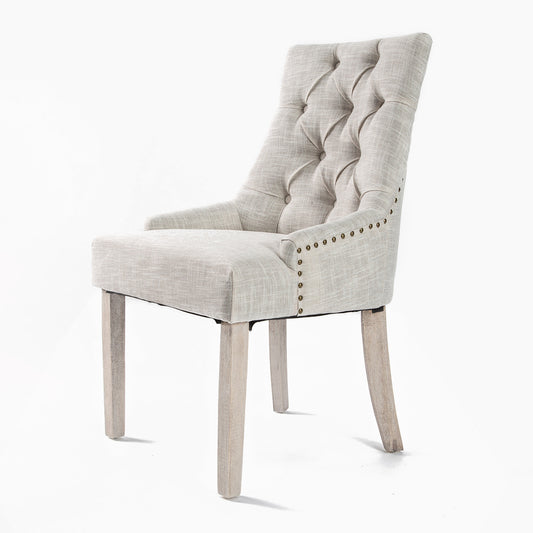 La Bella French Provincial Dining Chair Amour Oak Fabric Studs Retro - Cream