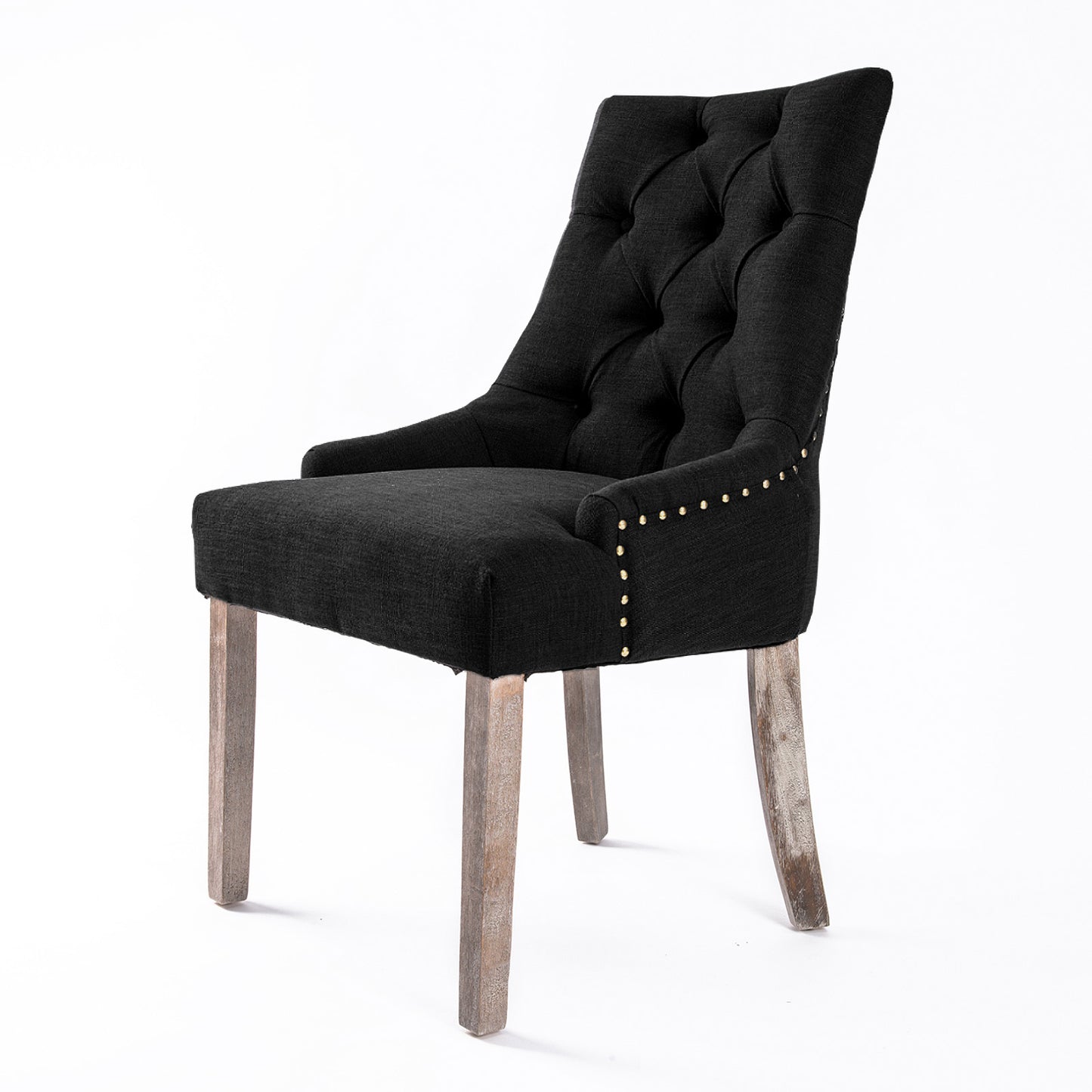 La Bella French Provincial Dining Chair Amour Oak Fabric Studs Retro - Dark Black