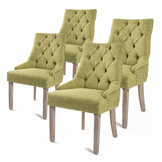 La Bella 4 Set French Provincial Dining Chair Amour Oak Fabric Studs Retro - Green