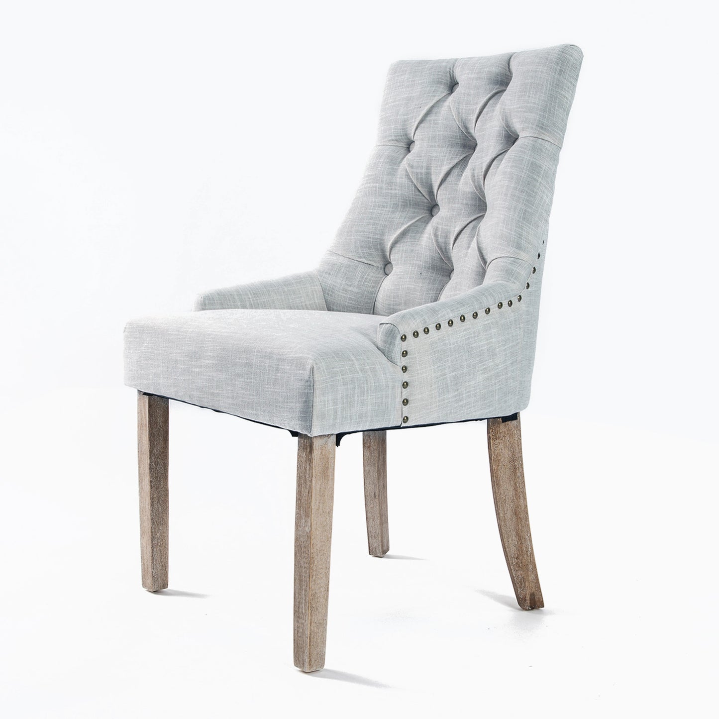 La Bella French Provincial Dining Chair Amour Oak Fabric Studs Retro - Grey