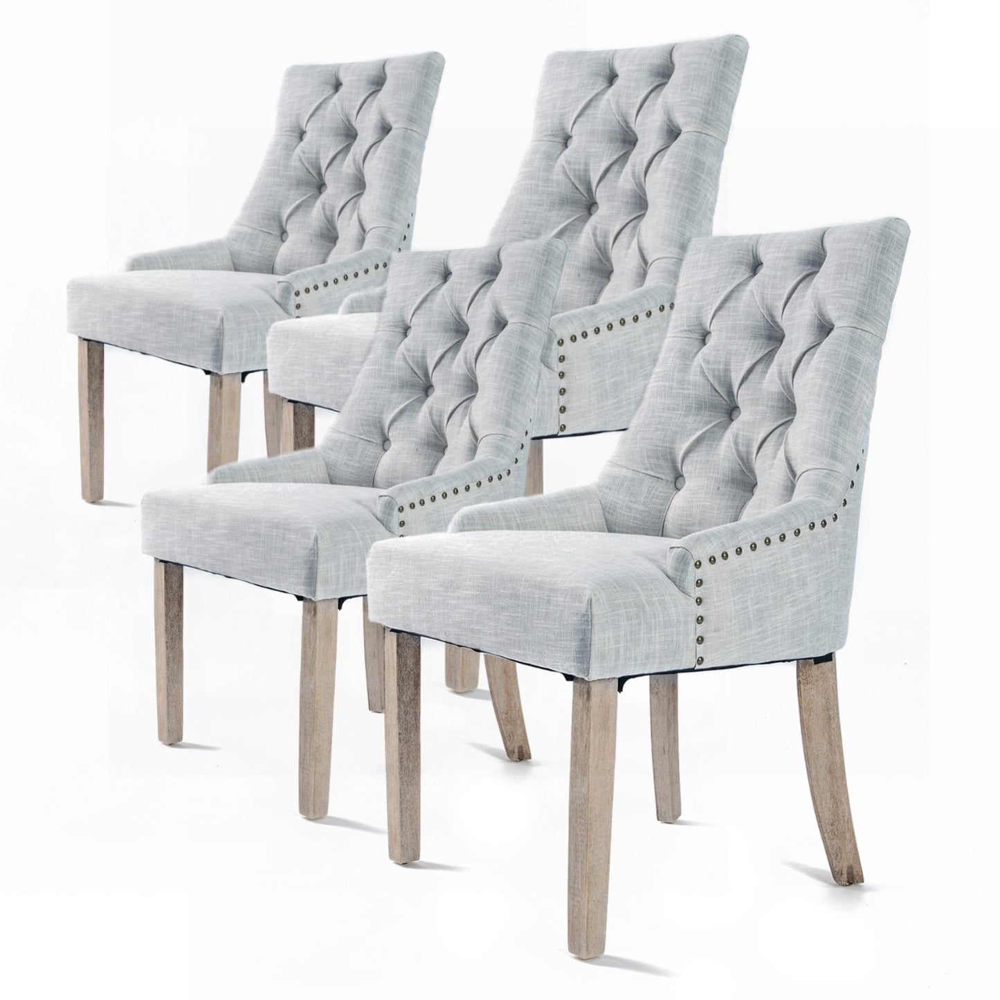 La Bella 4 Set French Provincial Dining Chair Amour Oak Fabric Studs Retro - Grey