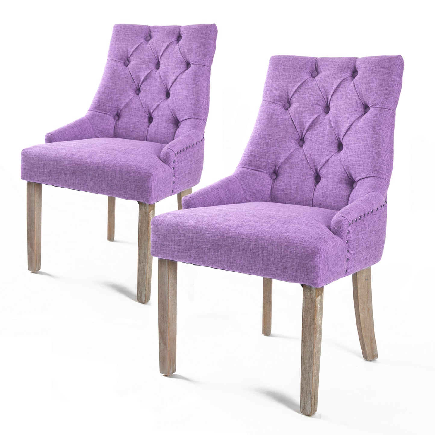 La Bella 2 Set French Provincial Dining Chair Amour Oak Fabric Studs Retro - Violet