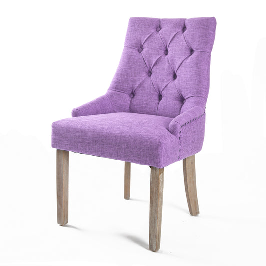 La Bella French Provincial Dining Chair Amour Oak Fabric Studs Retro - Violet