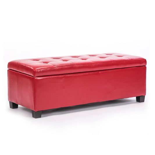 La Bella Storage Ottoman Foot Stool 102cm Leather Blanket Box Chest Toy  - Red