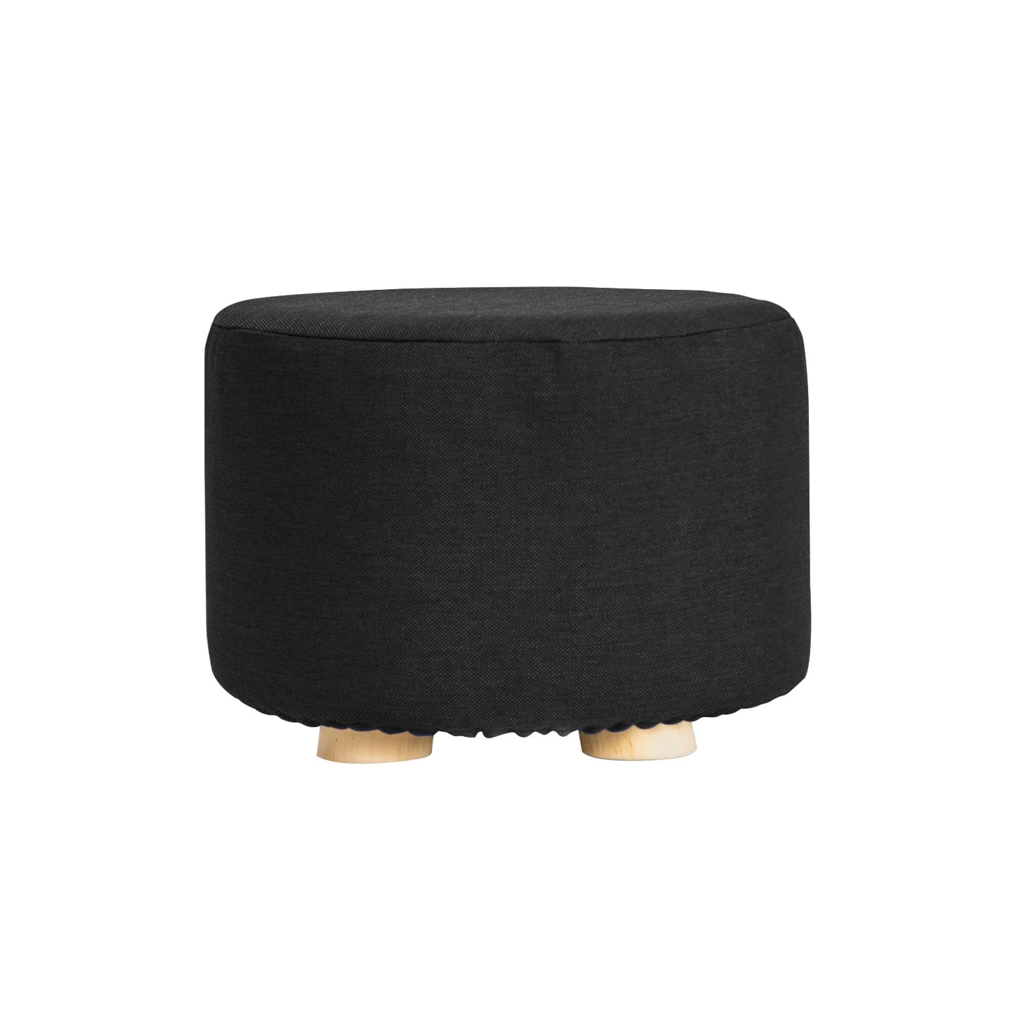 La Bella Ottoman Round Stool Fabric Wooden Leg Foot - Black