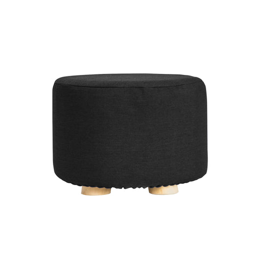 La Bella Ottoman Round Stool Fabric Wooden Leg Foot - Black