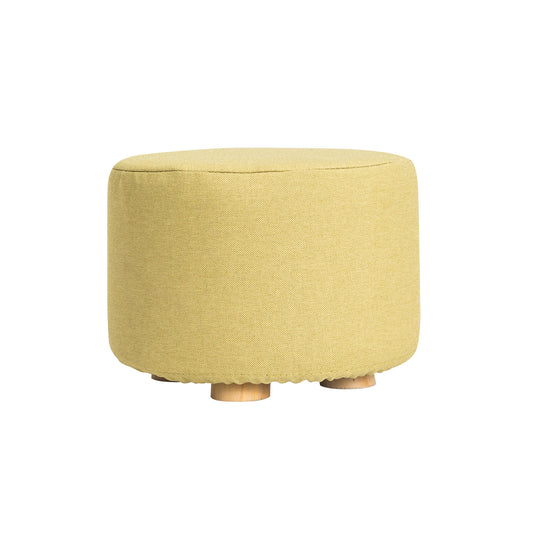 La Bella Ottoman Round Stool Fabric Wooden Leg Foot - Mustard Yellow