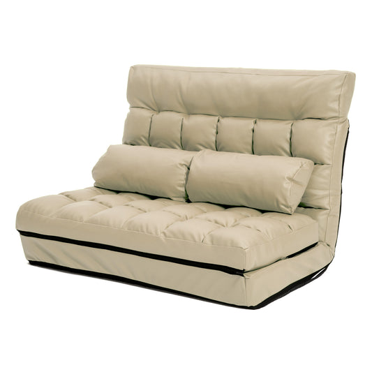 La Bella Double Seat Couch Bed 2 Seater Folding Sofa Chair Gemini Recliner Futon Leather - Beige