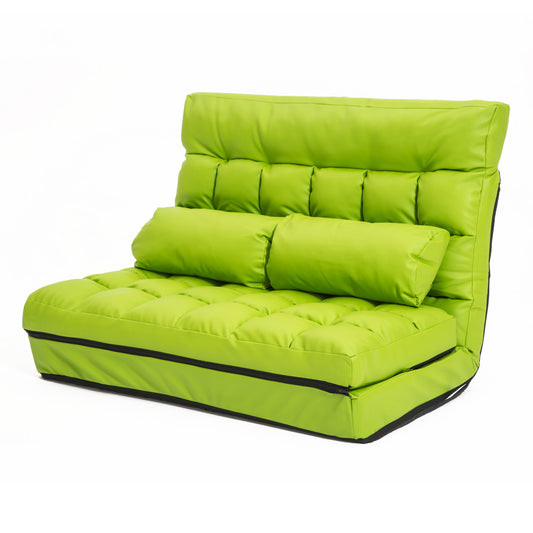 La Bella Double Seat Couch Bed 2 Seater Folding Sofa Chair Gemini Recliner Futon Leather - Green