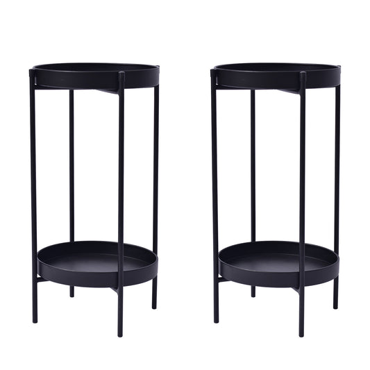 La Bella 2 Set Plant Stand Planter Shelf Rack Steel 2 Tier 50cm - Black