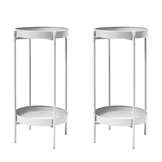 La Bella 2 Set Plant Stand Planter Shelf Rack Steel 2 Tier 50cm - White