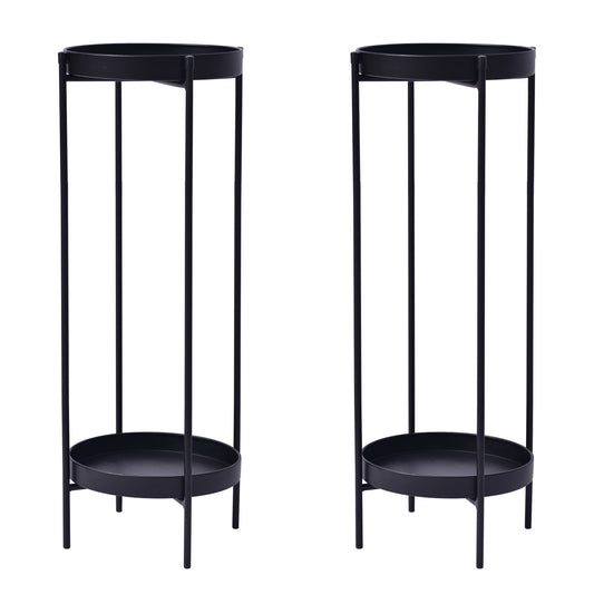 La Bella 2 Set Plant Stand Planter Shelf Rack Steel 2 Tier 80cm - Black