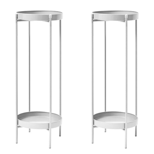 La Bella 2 Set Plant Stand Planter Shelf Rack Steel 2 Tier 80cm - White