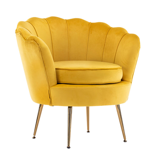 La Bella Armchair Lounge Chair Accent Velvet Shell Scallop - Yellow