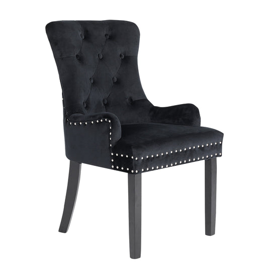 La Bella French Provincial Dining Chair Ring Studded Lisse Velvet Rubberwood - Black