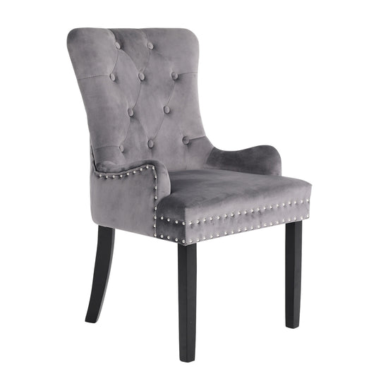 La Bella French Provincial Dining Chair Ring Studded Lisse Velvet Rubberwood - Grey