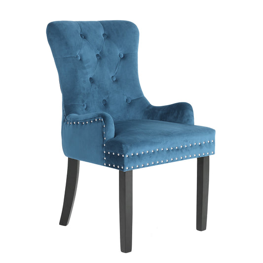 La Bella French Provincial Dining Chair Ring Studded Lisse Velvet Rubberwood - Navy Blue