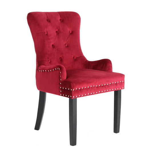 La Bella French Provincial Dining Chair Ring Studded Lisse Velvet Rubberwood - Red