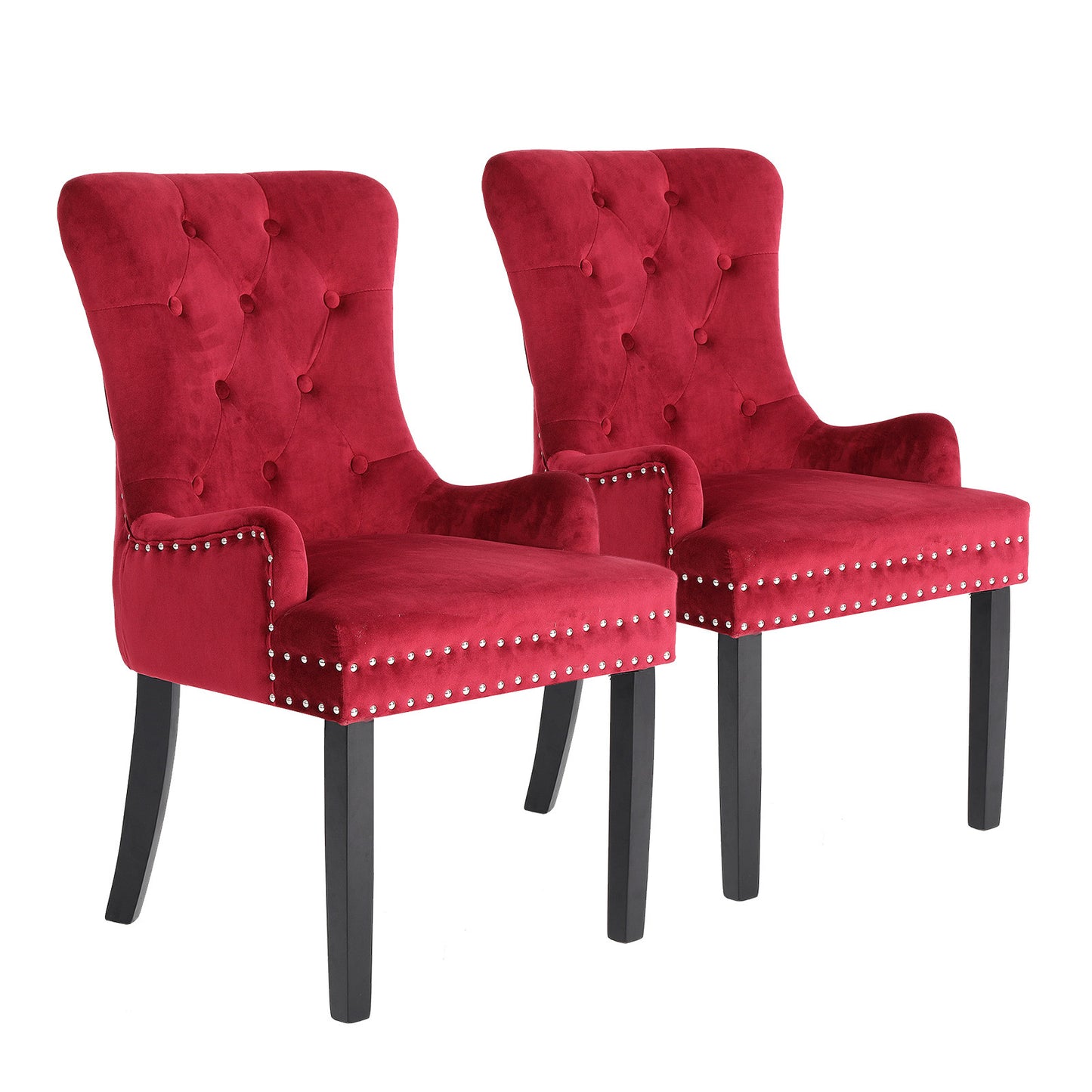 La Bella 2 Set French Provincial Dining Chair Ring Studded Lisse Velvet Rubberwood - Red