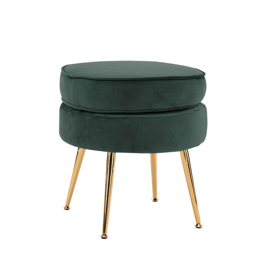 La Bella Ottoman Foot Stool Velvet Fabric Metal Leg Round - Green