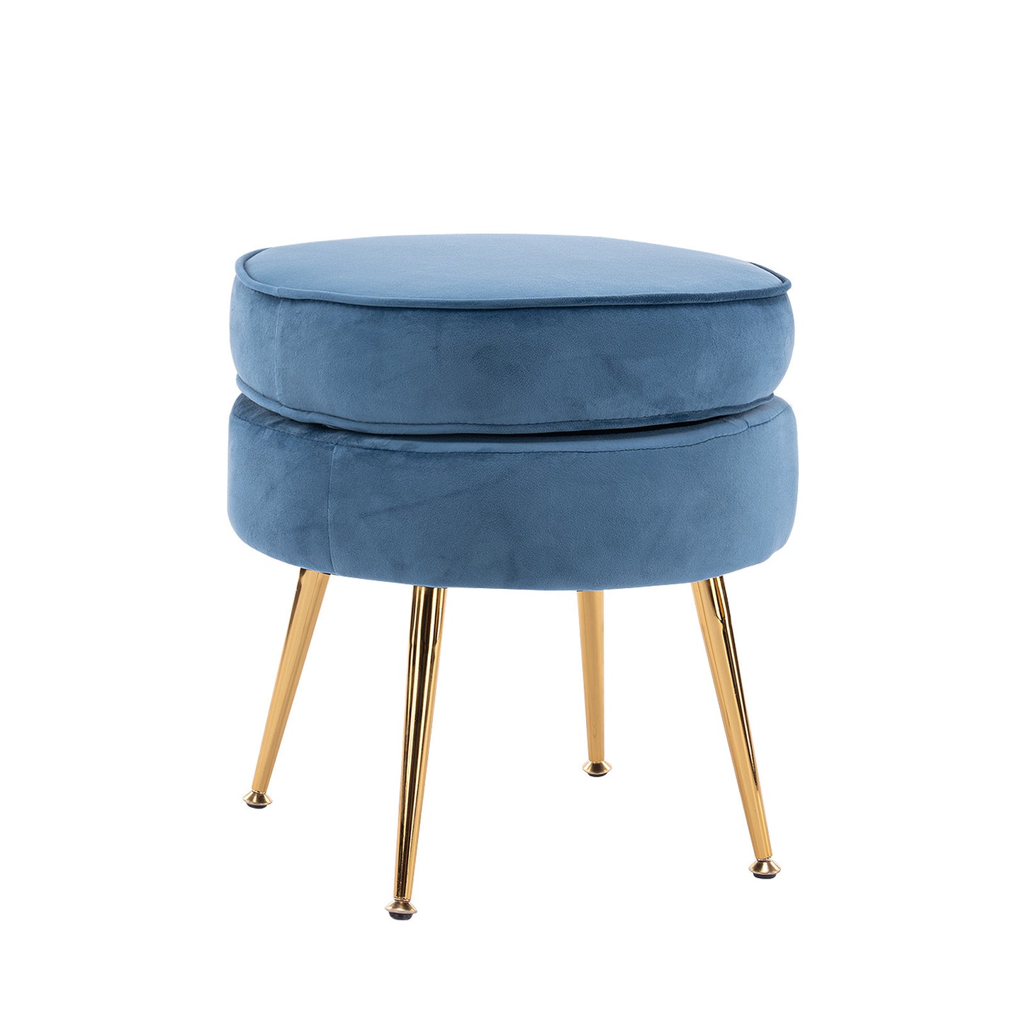 La Bella Ottoman Foot Stool Velvet Fabric Metal Leg Round - Navy Blue