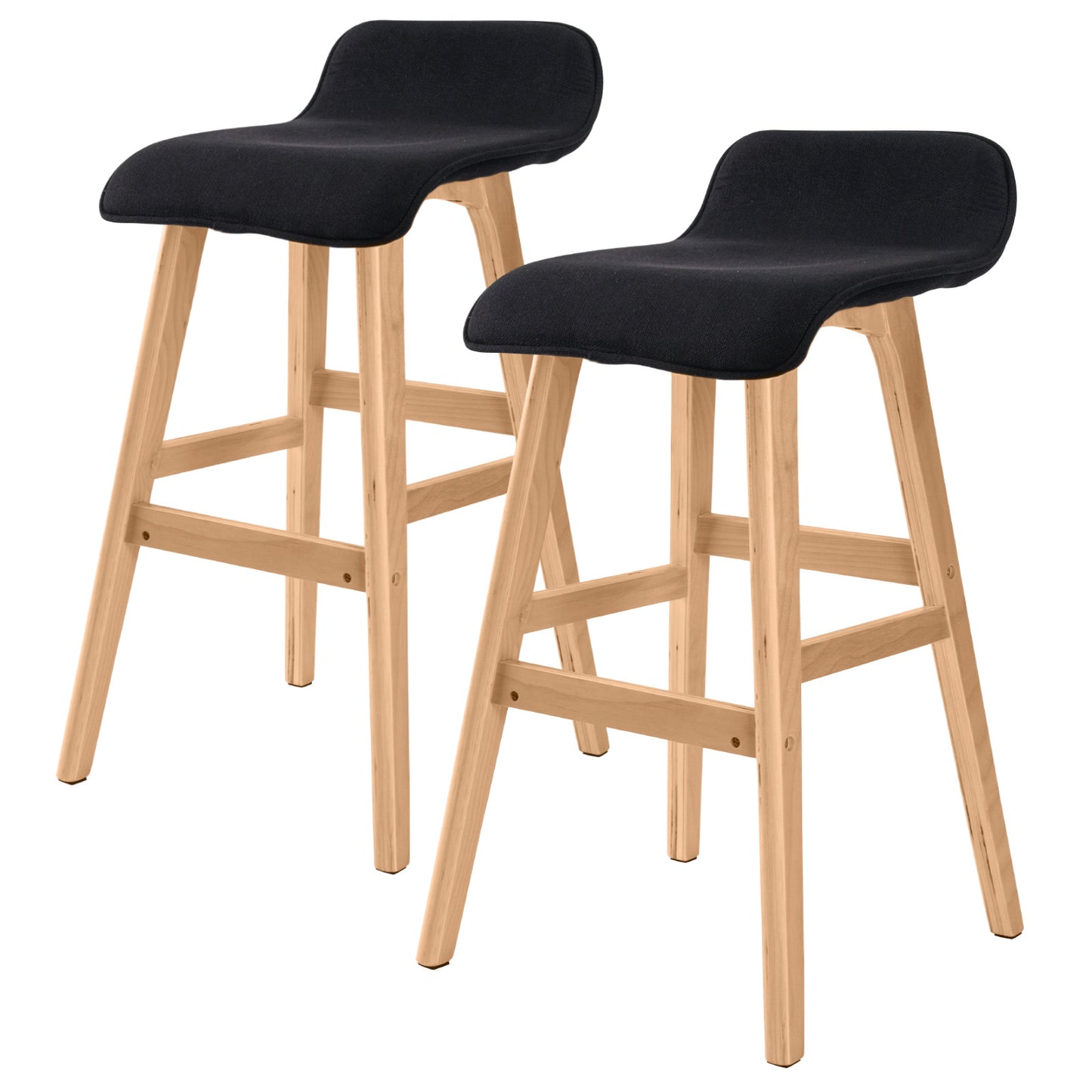 La Bella 2 Set Wooden Bar Stool 65cm Sophia Fabric Dining Chairs Kitchen - Black