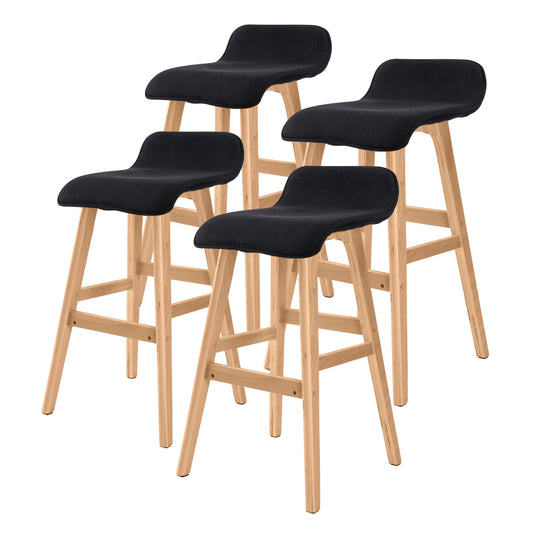 La Bella 4 Set Wooden Bar Stool 65cm Sophia Fabric Dining Chairs Kitchen - Black