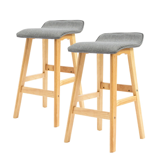 La Bella 2 Set Wooden Bar Stool 65cm Dara Fabric Dining Chairs Kitchen - Grey