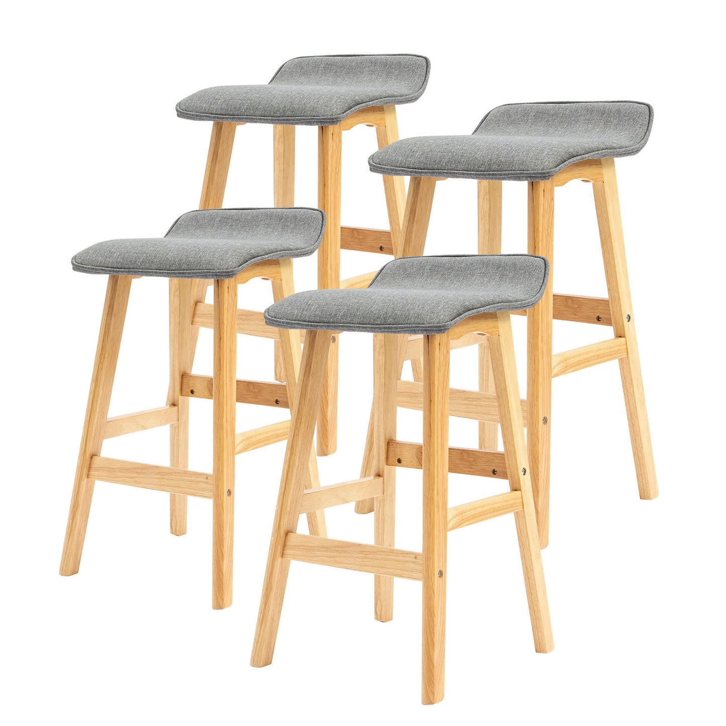 La Bella 4 Set Wooden Bar Stool 65cm Dara Fabric Dining Chairs Kitchen - Grey