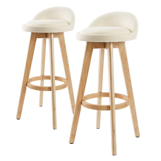 La Bella 2 Set Wooden Bar Stool 72cm Leila Fabric Dining Chairs Kitchen - Beige