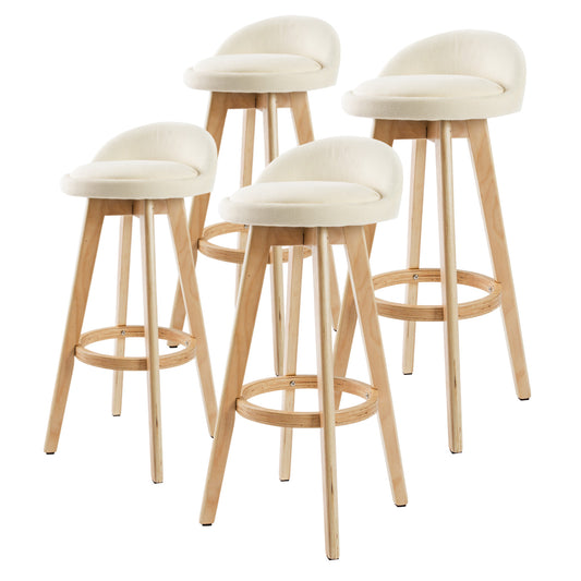 La Bella 4 Set Wooden Bar Stool 72cm Leila Fabric Dining Chairs Kitchen - Beige