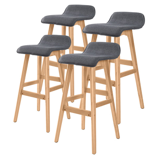 La Bella 4 Set Wooden Bar Stool 74cm Sophia Fabric Dining Chairs Kitchen - Grey