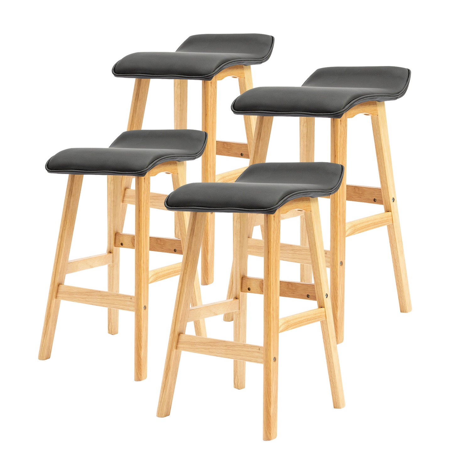 La Bella 4 Set Wooden Bar Stool 65cm Dara Leather Dining Chairs Kitchen - Black