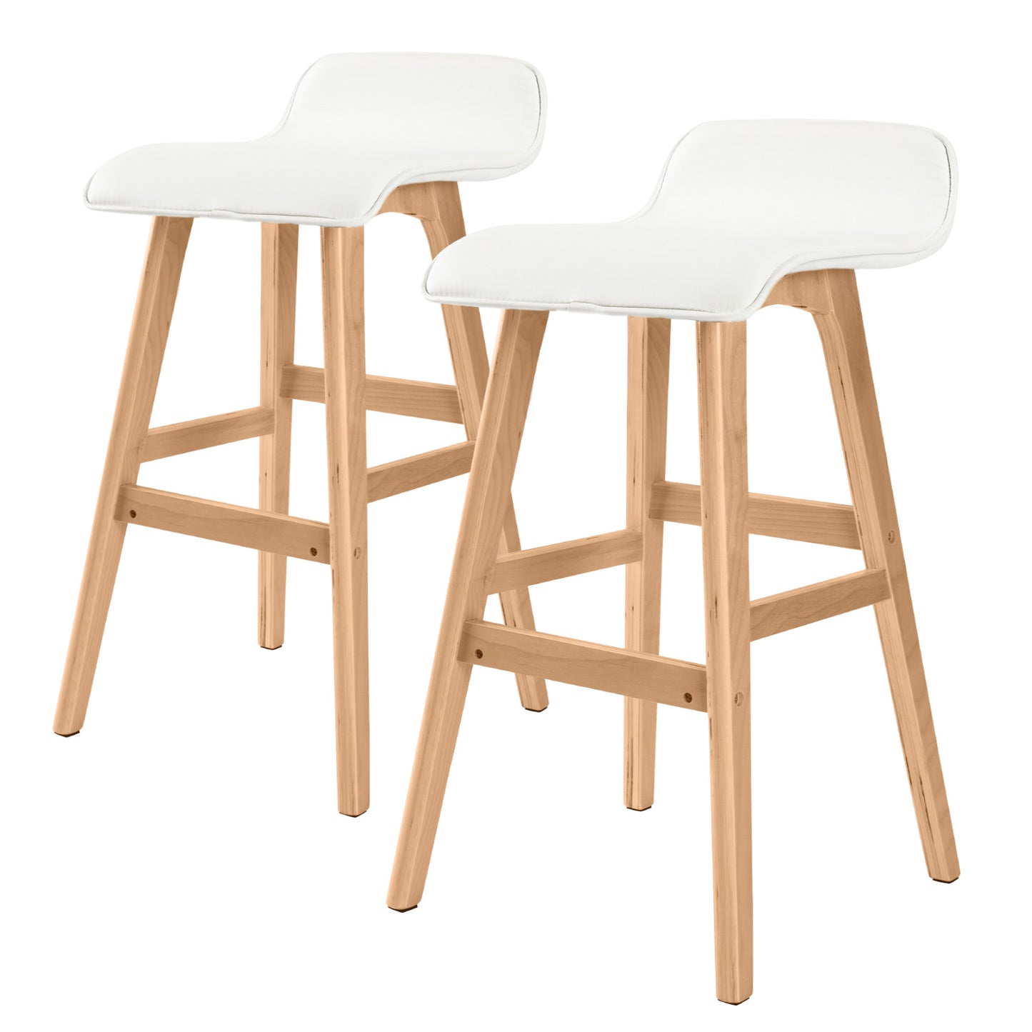 La Bella 2 Set Wooden Bar Stool 65cm Sophia Leather Dining Chairs Kitchen - White