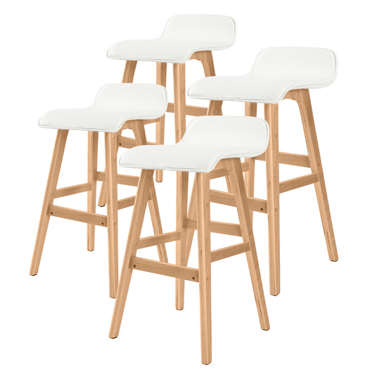 La Bella 4 Set Wooden Bar Stool 65cm Sophia Leather Dining Chairs Kitchen - White