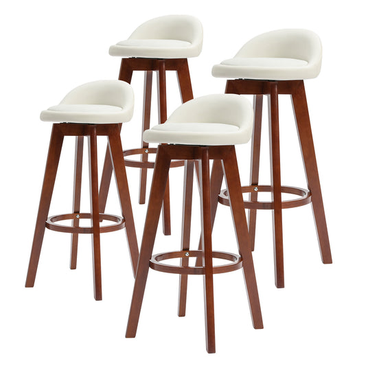 La Bella 4 Set Wooden Bar Stool 72cm Kayde Leather Dining Chairs Kitchen - White Brown