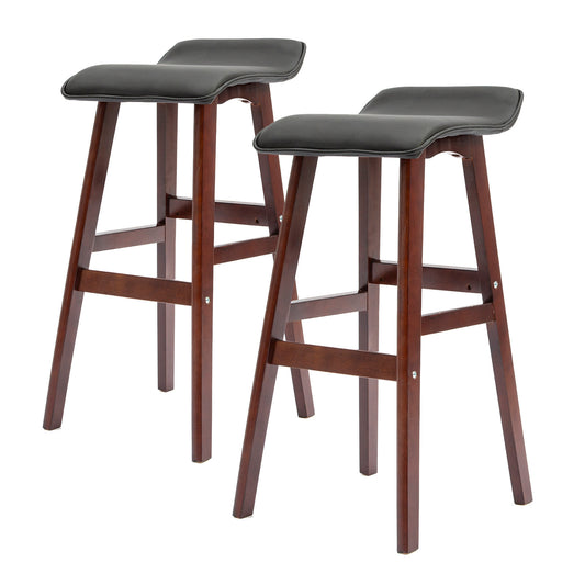 La Bella 2 Set Wooden Bar Stool 73cm Dara Leather Dining Chairs Kitchen - Black Brown