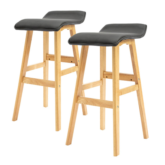 La Bella 2 Set Wooden Bar Stool 73cm Dara Leather Dining Chairs Kitchen - Black