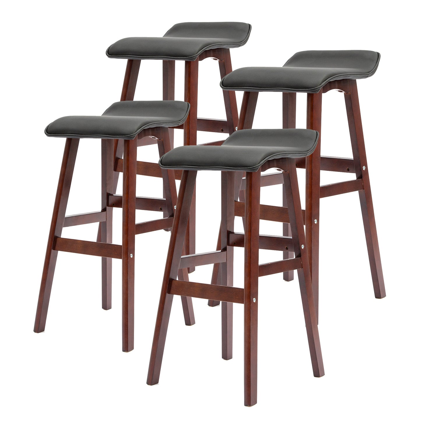 La Bella 4 Set Wooden Bar Stool 73cm Dara Leather Dining Chairs Kitchen - Black Brown