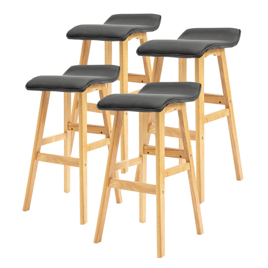 La Bella 4 Set Wooden Bar Stool 73cm Dara Leather Dining Chairs Kitchen - Black