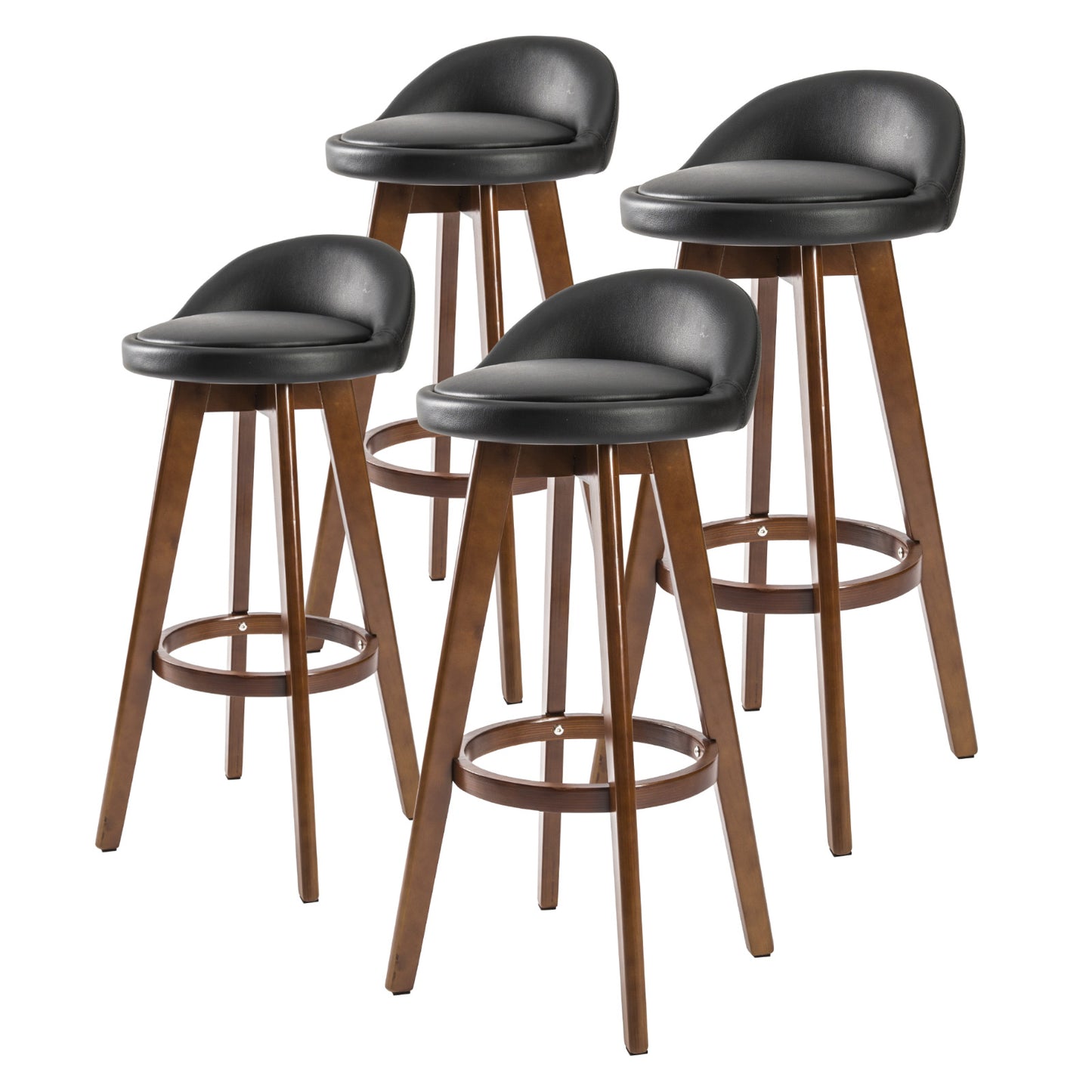 La Bella 4 Set Wooden Bar Stool 72cm Leila Leather Dining Chairs Kitchen - Black Brown