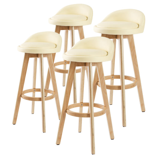 La Bella 4 Set Wooden Bar Stool 72cm Leila Leather Dining Chairs Kitchen - Cream