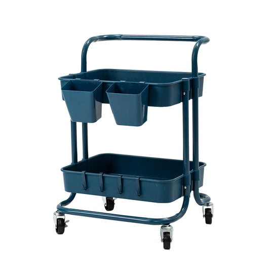 Kandoka Trolley Cart Storage Utility Rack Organiser Swivel Kitchen 2 Tier - Blue