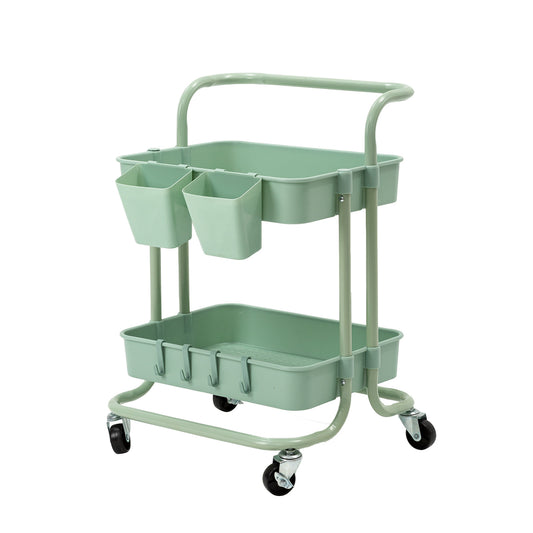 Kandoka Trolley Cart Storage Utility Rack Organiser Swivel Kitchen 2 Tier - Green