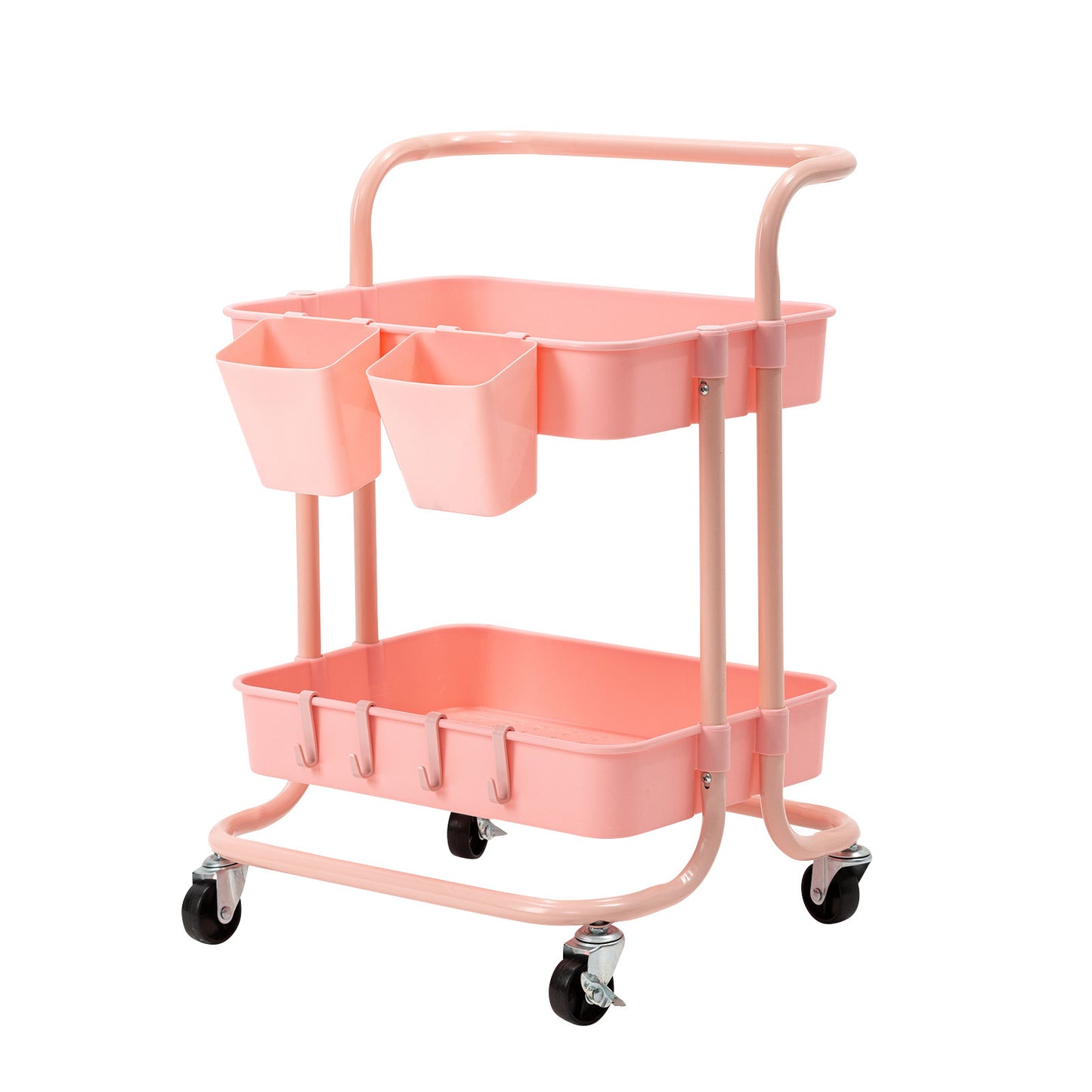 Kandoka Trolley Cart Storage Utility Rack Organiser Swivel Kitchen 2 Tier - Pink