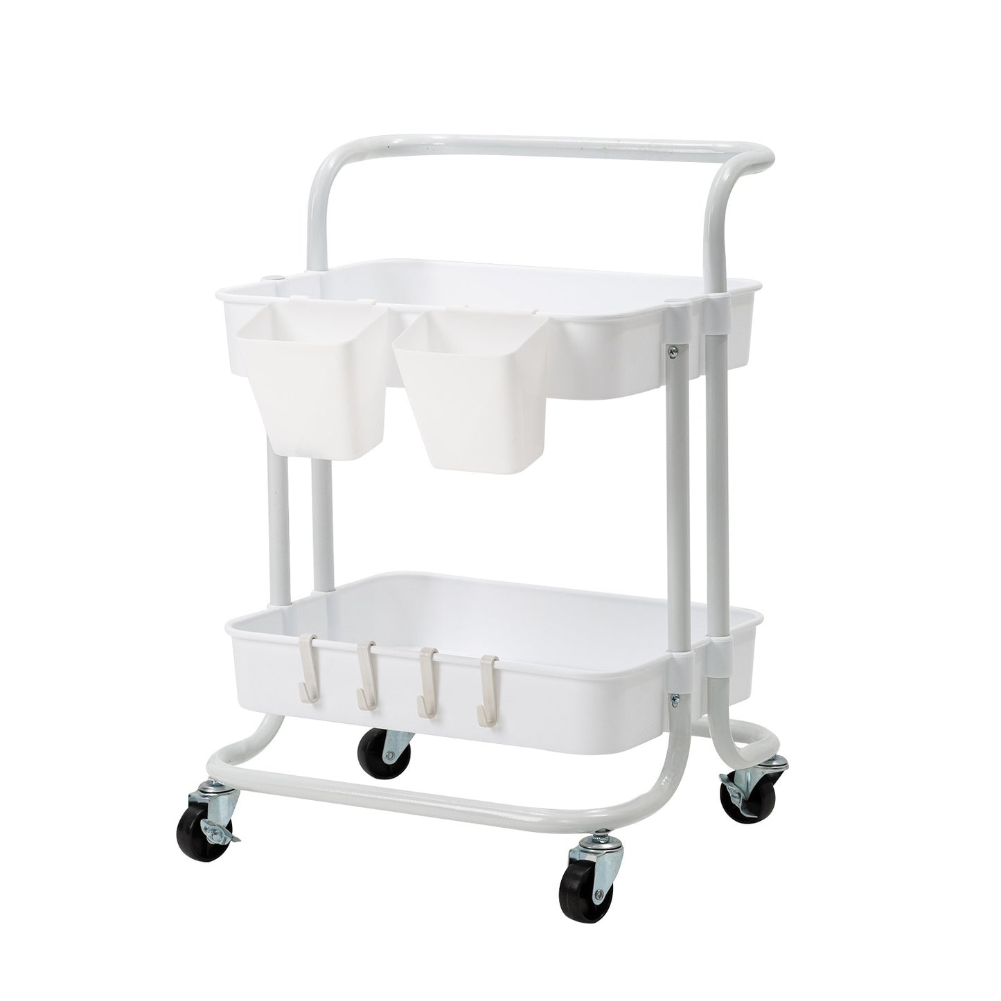 Kandoka Trolley Cart Storage Utility Rack Organiser Swivel Kitchen 2 Tier - White