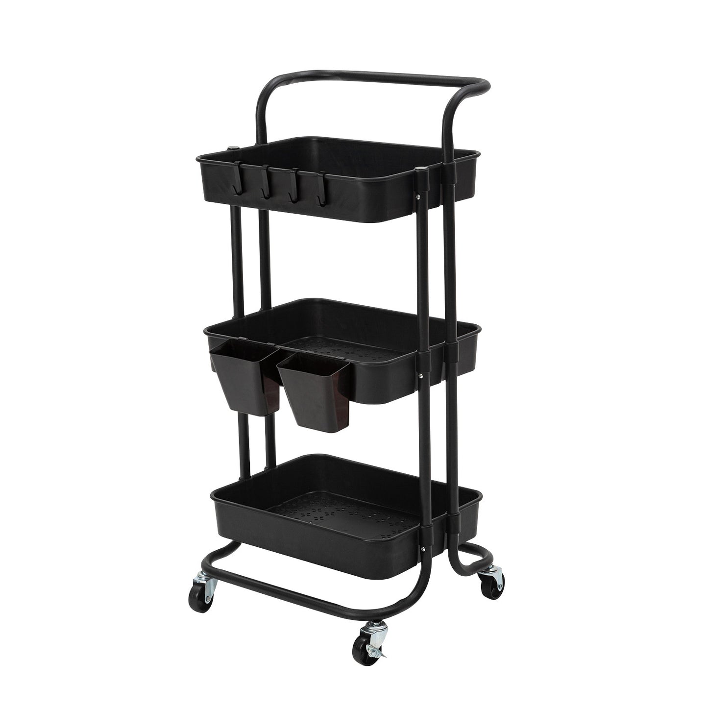 Kandoka Trolley Cart Storage Utility Rack Organiser Swivel Kitchen 3 Tier - Black